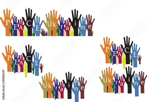 colorful hands with peace sign for Ukraine-