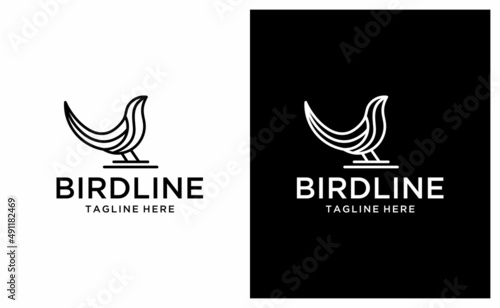 bird logo vector line outline monoline art icon vector template. on a black and white background.