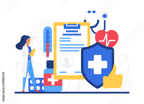 Health care and medical insurance service. Covering clinical and surgical expenses patient taxes