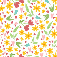 Stickers Bloemenmotief patronen Doodle paasbloemen met hartjes  © Caelestiss