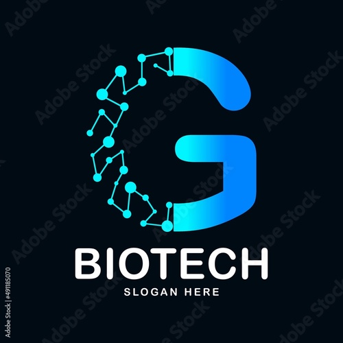 Letter G abstract biotech icon vector design logo. Suitable for biotechnology molecule atom DNA chip symbol, Medicine, science, technology, laboratory, 