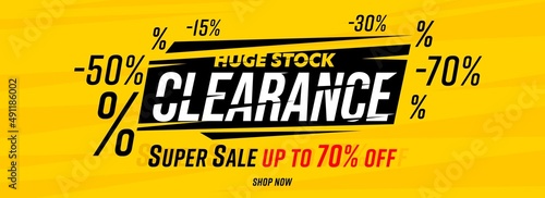 Clearance heading banner web design with special sale offer. Online shopping with huge stock discount vector illustration. Retail business and ecommerce marketing campaign advertising material