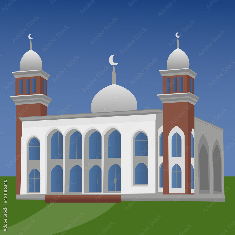 Mosque design on greenfield for Ramadan Mubarak