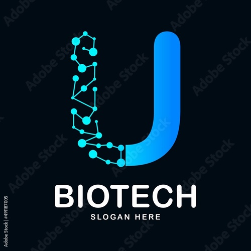 Letter U abstract biotech icon vector design logo. Suitable for biotechnology molecule atom DNA chip symbol  Medicine  science  technology  laboratory  