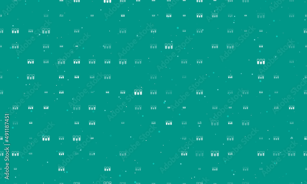 Seamless background pattern of evenly spaced white water game symbols of different sizes and opacity. Vector illustration on teal background with stars Seamless background pattern of evenly spaced white water game symbols of different sizes and opacity. Vector illustration on teal background with stars