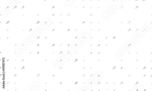Seamless background pattern of evenly spaced black Ski jumping symbols of different sizes and opacity. Vector illustration on white background