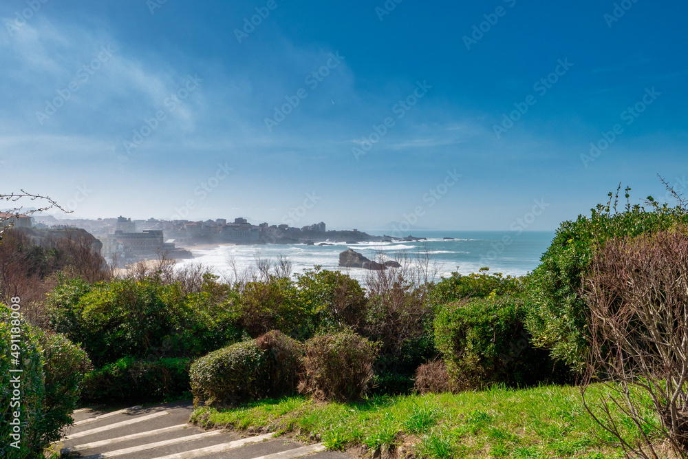 Famous Biarritz beach  with ocean waves