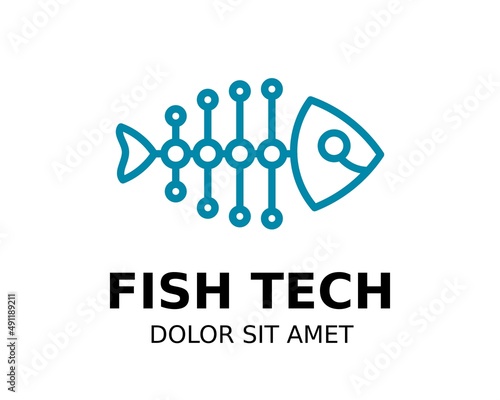 Fish-bone tech logo template design in Vector illustration