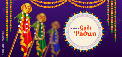 Traditional Gudhi for Indian New Year festival Gudi Padwa  Ugadi  