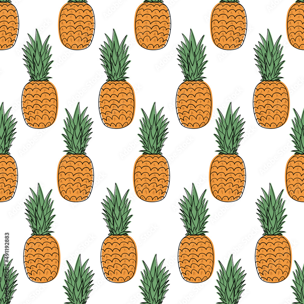 Summer pattern with pineapples. Hand drawn pineapple in doodle style. Vector image Summer pattern with pineapples. Hand drawn pineapple in doodle style. Vector image