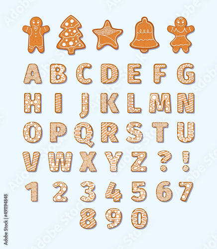 Gingerbread. Geometrical xmas decorated cookies tasty holiday ornamental gifts biscuits shapes garish vector colored cillustrations set