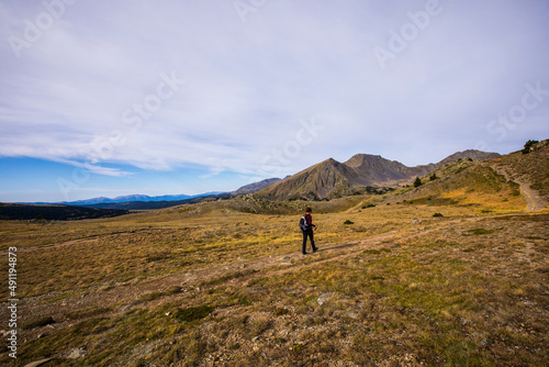 Young hiker girl enjoying in Camporrells, Pyrenees, France