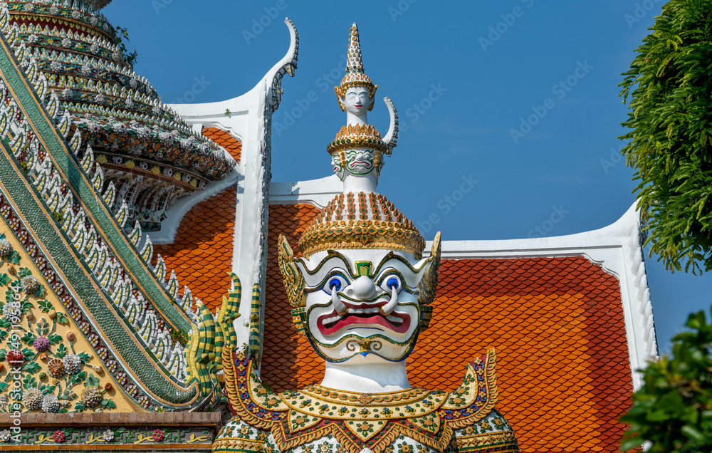 Colorful statue at Wat Arun Buddhist Temple in Bangkok