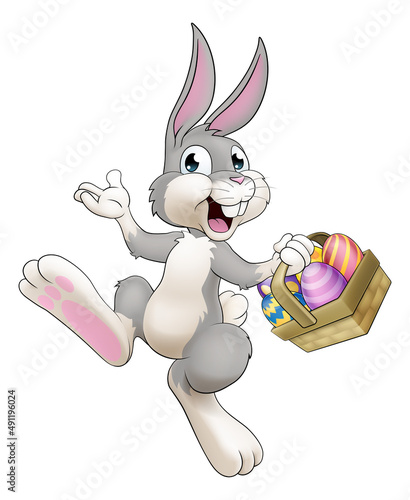 Easter Bunny Cartoon Rabbit With Eggs Basket