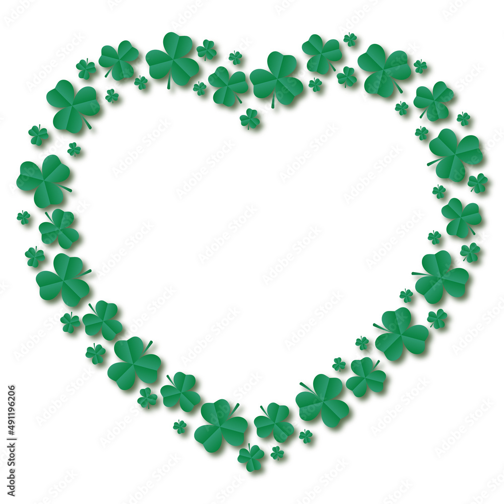 Frame of emerald shamrocks in the shape of a heart. Decorative element for St. Patrick's Day design. Vector illustration Frame of emerald shamrocks in the shape of a heart. Decorative element for St. Patrick's Day design. Vector illustration