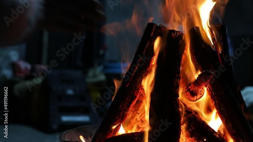 bonfire burning in the darkness
