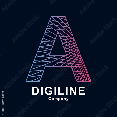 Abstract letter A line digital vector template logo design. Suitable for technology, digital and dimension icon
