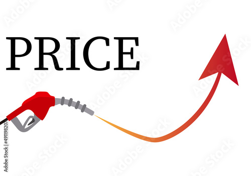 Precio de combustible creciendo por la crisis representado con una pistola de gasolina.