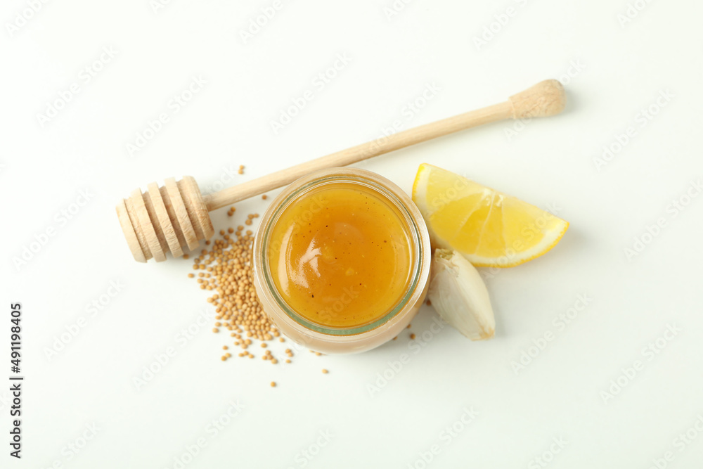 Concept of tasty food with sauce, top view Concept of tasty food with sauce, top view