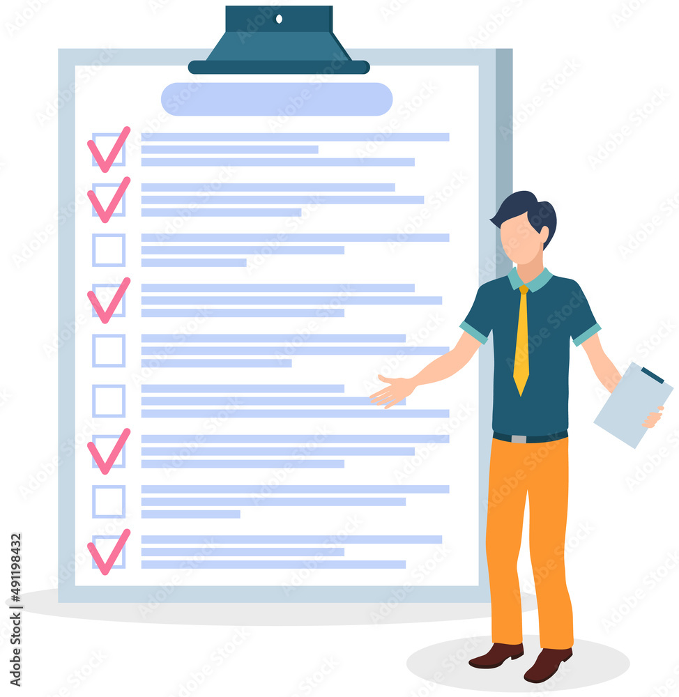 Month scheduling, to do list, time management. Businessman stands near checklist and planning. Plan fulfilled, task completed, timetable on paper sheet. Check list plan, schedule creation concept Month scheduling, to do list, time management. Businessman stands near checklist and planning. Plan fulfilled, task completed, timetable on paper sheet. Check list plan, schedule creation concept