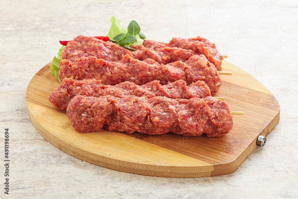 Raw beef kebab minced meat