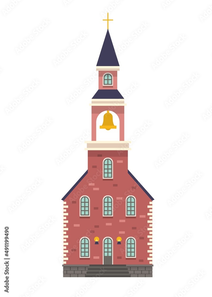 Church icon. High old building with golden bell Church icon. High old building with golden bell