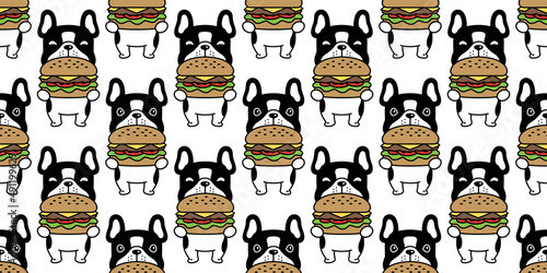 dog seamless pattern french bulldog hamburger vector puppy pet fast food breed cartoon character repeat wallpaper tile background isolated doodle illustration design clip art