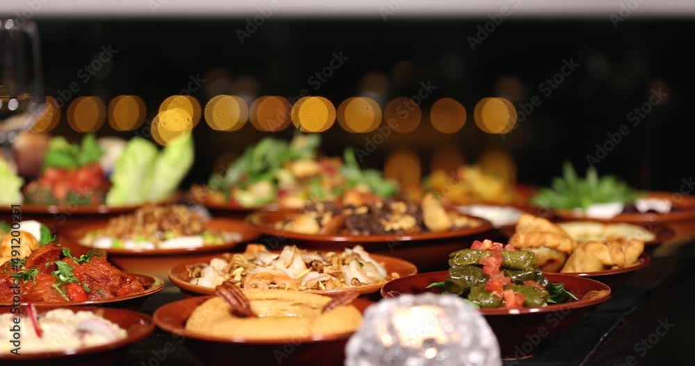 Table full meal beirut, lebanon food