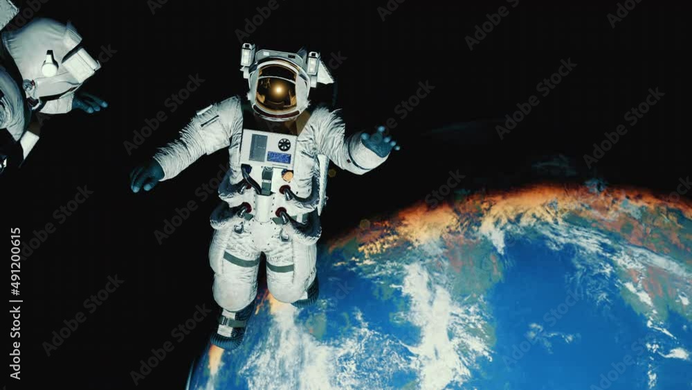 Astronauts in outer space. Render. Astronauts in outer space. Render.