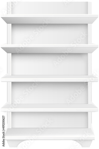 White empty supermarket retail store shelves isolated on white background vector illustration. Modern stylish wooden shelves furniture of high quality for books and decorations trade equipment