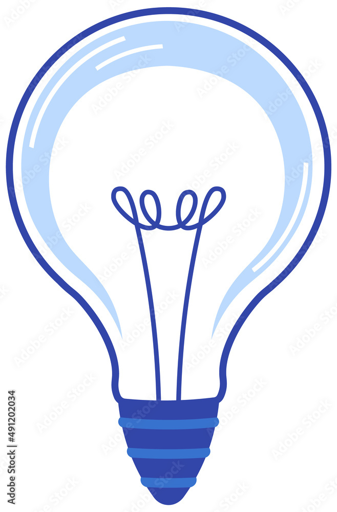 Lamp idea icon, object blue light on white background. Glowing light bulb with warm light. Concept of idea and insight or burst of energy. Lightbulb glass illumination bright electricity symbol