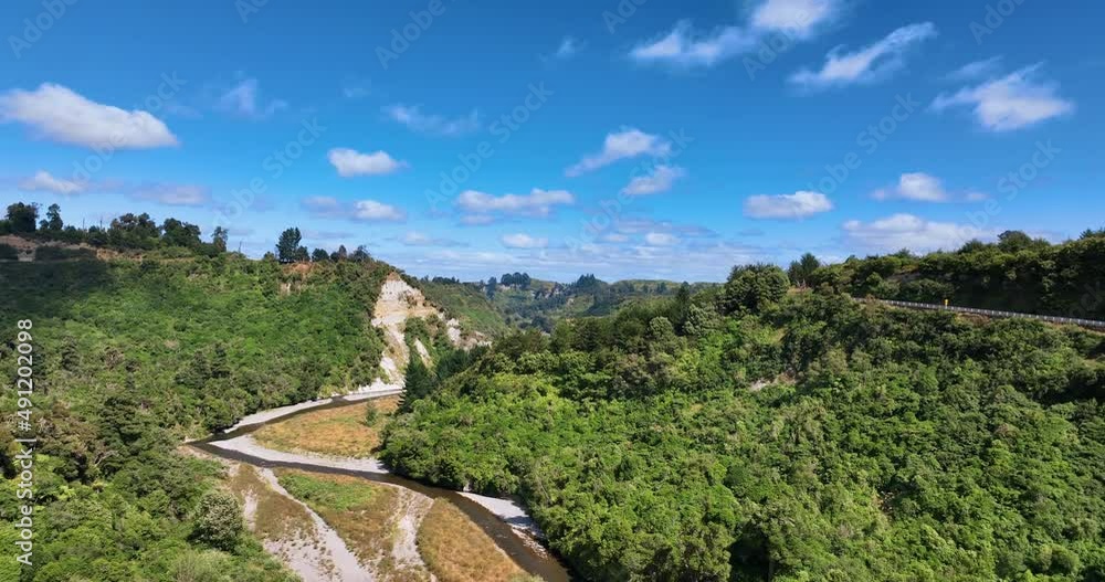 Aerial reveals beautiful winding river valley and steep escarpments - NZ Aerial reveals beautiful winding river valley and steep escarpments - NZ