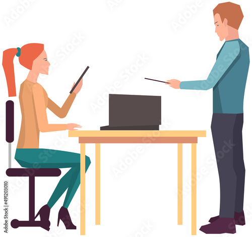 Businesspeople have project strategy planning meeting. Teamwork with business plan, creating new creative project. Meeting to discuss starting business. Colleagues discussing work in entrepreneurship