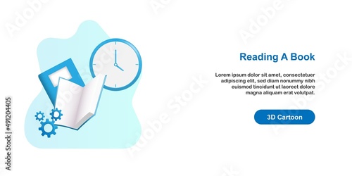 Reading time and schedule to develop skill and expertise concept. 3D cartoon stye design illustration