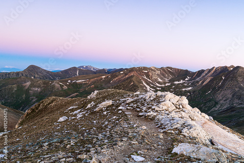 Sunrise from the top of the high mountains (Peak of Gra de Fajol, Pyrenees Mountains)