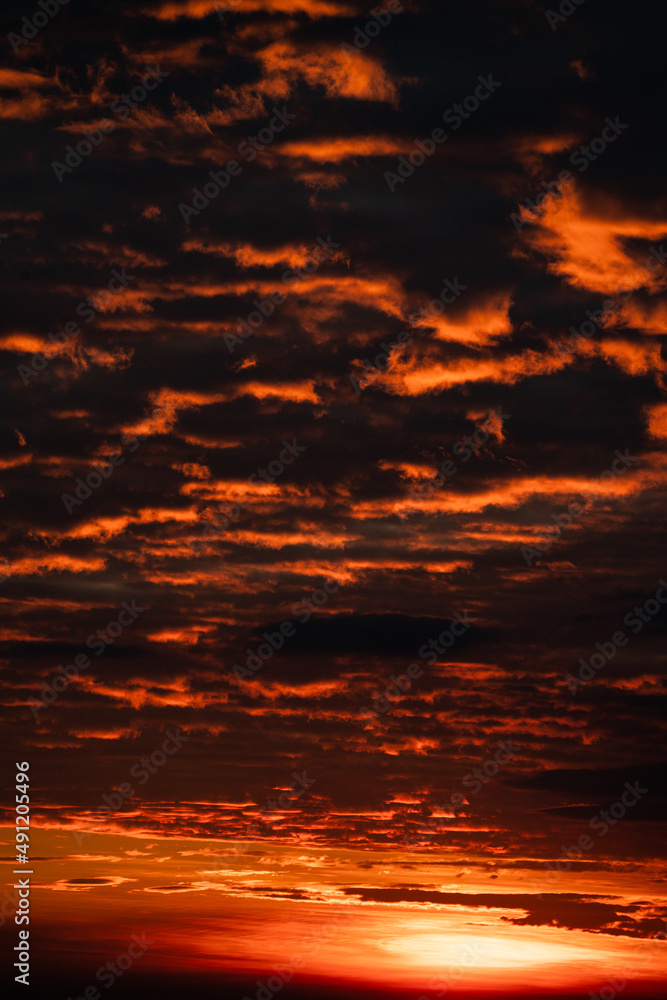 nature sunset landscape scene view, panorama natural view for using in background or concept of environmental and sustainable development, The sun downing over the cloud sky and local mountain land