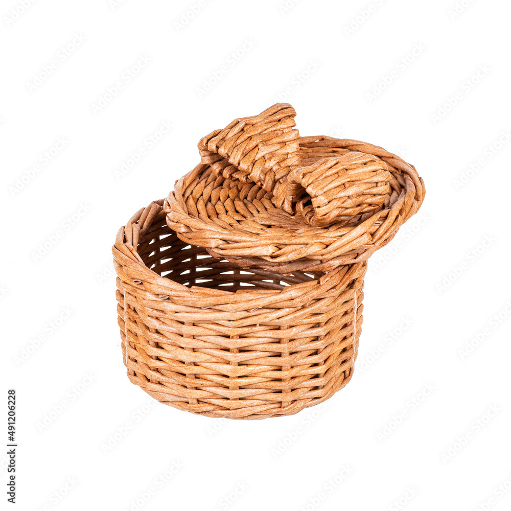 Rounded wooden Basket separated into layers, Easy to use and input artworks, vector art isolated on white.