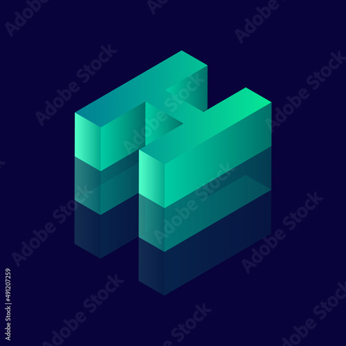Isometric with alphabet style letter H. Vector illustration with 3D letter H