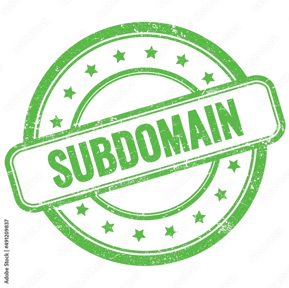 SUBDOMAIN text on green grungy round rubber stamp. SUBDOMAIN text on green grungy round rubber stamp.