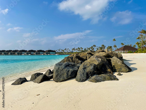 big stones on tropical maldives beach
