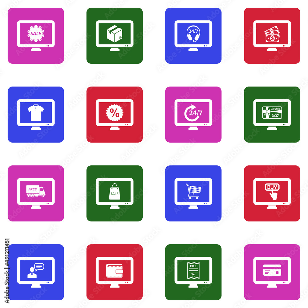 Online Shop Icons. White Flat Design In Square. Vector Illustration. Online Shop Icons. White Flat Design In Square. Vector Illustration.