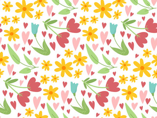 Stickers Bloemenmotief patronen Lente doodle bloemen en hartjes  © Caelestiss