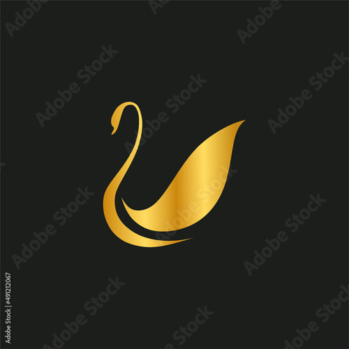 Elegant Gold Swan in a Black Background vector Logo