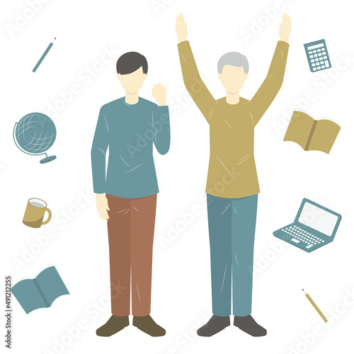 学ぶ喜びを知る若い男性とシニア男性