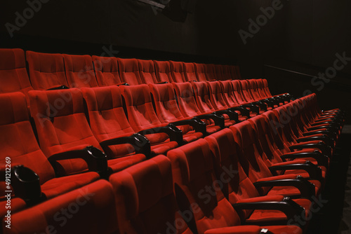 Red colored cinema seats with no people