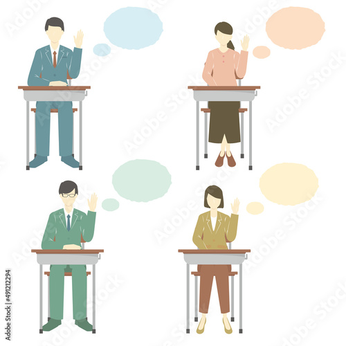 リカレント教育（社会人が学び直している）のセットイラスト