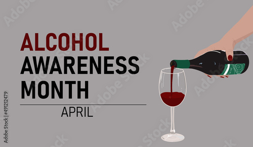 Alcohol awareness month banner. Horizontal illustration with wine.