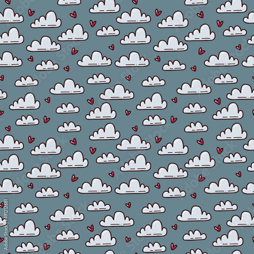 seamless pattern with cute clouds and hearts