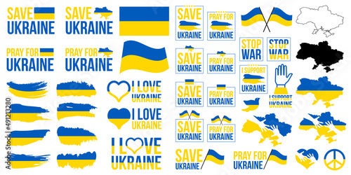 Ukraine War. Save Ukraine. Pray for Ukraine. I love Ukraine. Stop War. Ukraine Vector Illustration