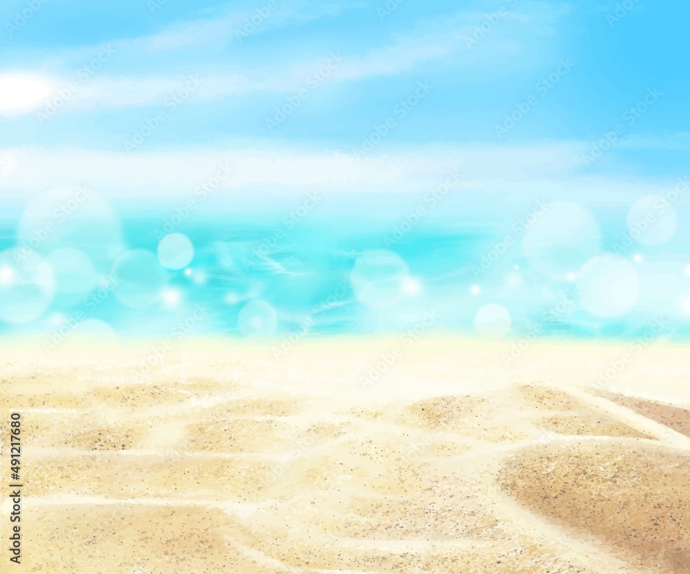 夏の砂浜とボヤけた雲のある青い空と海の美しいフレームイラスト素材 Stock Vektorgrafik Adobe Stock